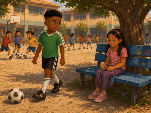 A student walking past another student sitting alone on a blue bench