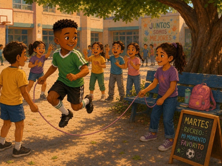 A group of students jumping rope together at recess
